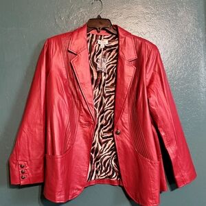 Denim&Co Vibrant Red Leather Jacket